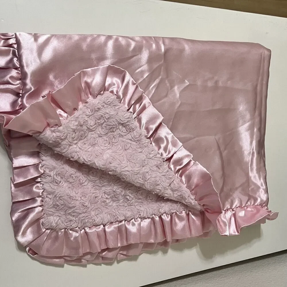 Carter's Pink Rosette Swirl Baby Blanket Satin Ruffle Trim Back Security Lovey